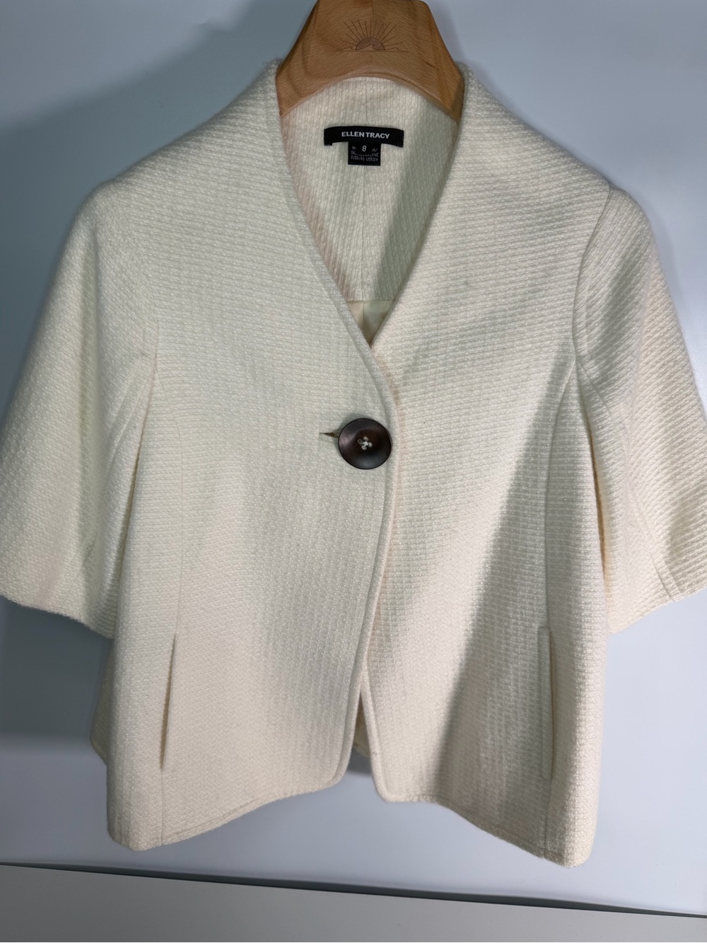 Ellen Tracy Ivory Textured Short Sleeve Jacket Blazer Size 8